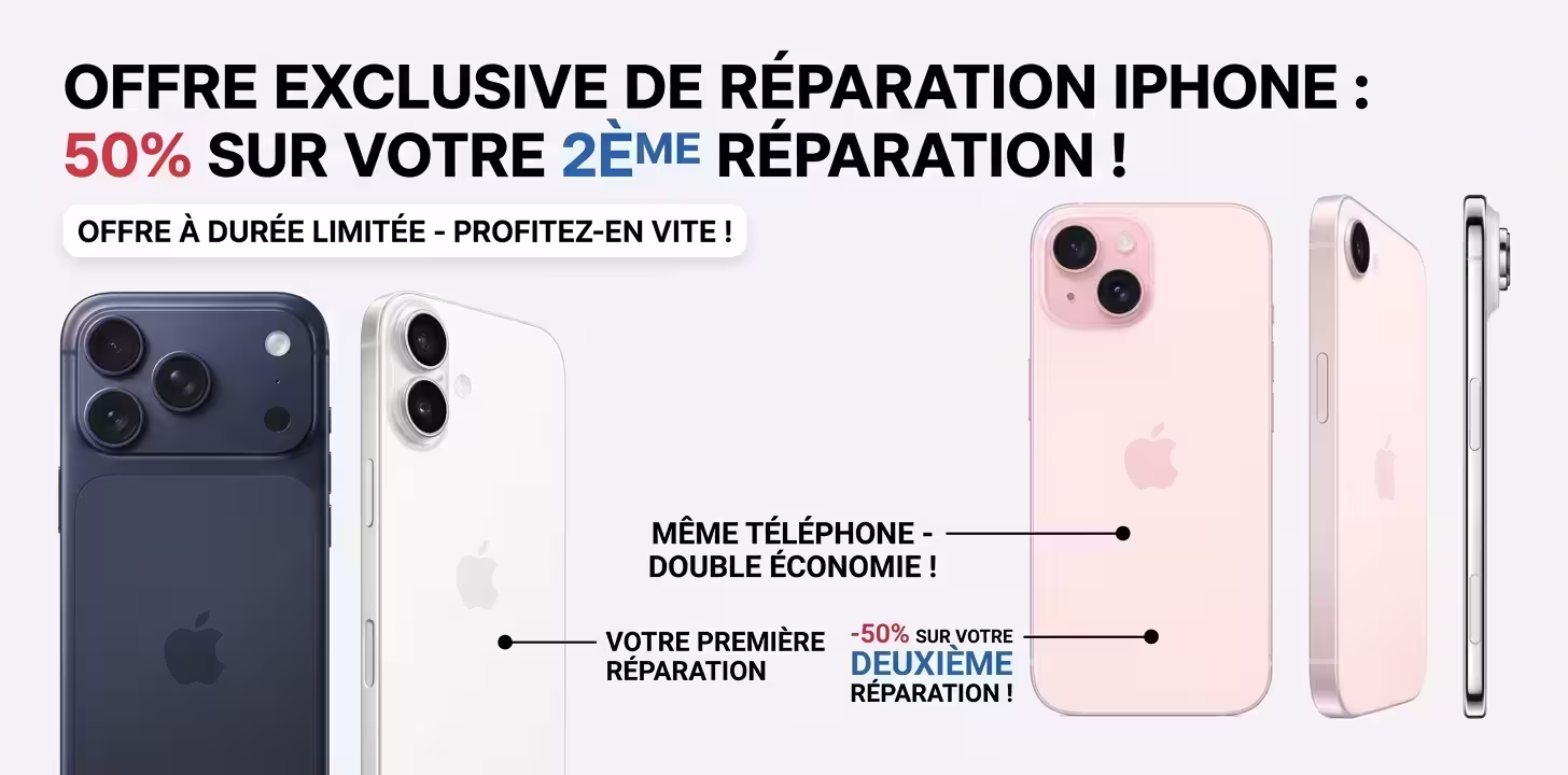 50% Réduction sur 2eme Réparation iPhone