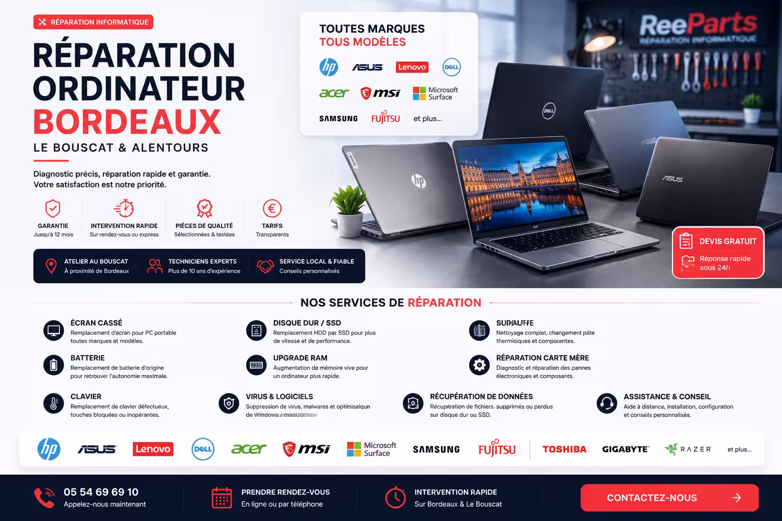 Réparation ordinateur PC portable à Bordeaux et Le Bouscat